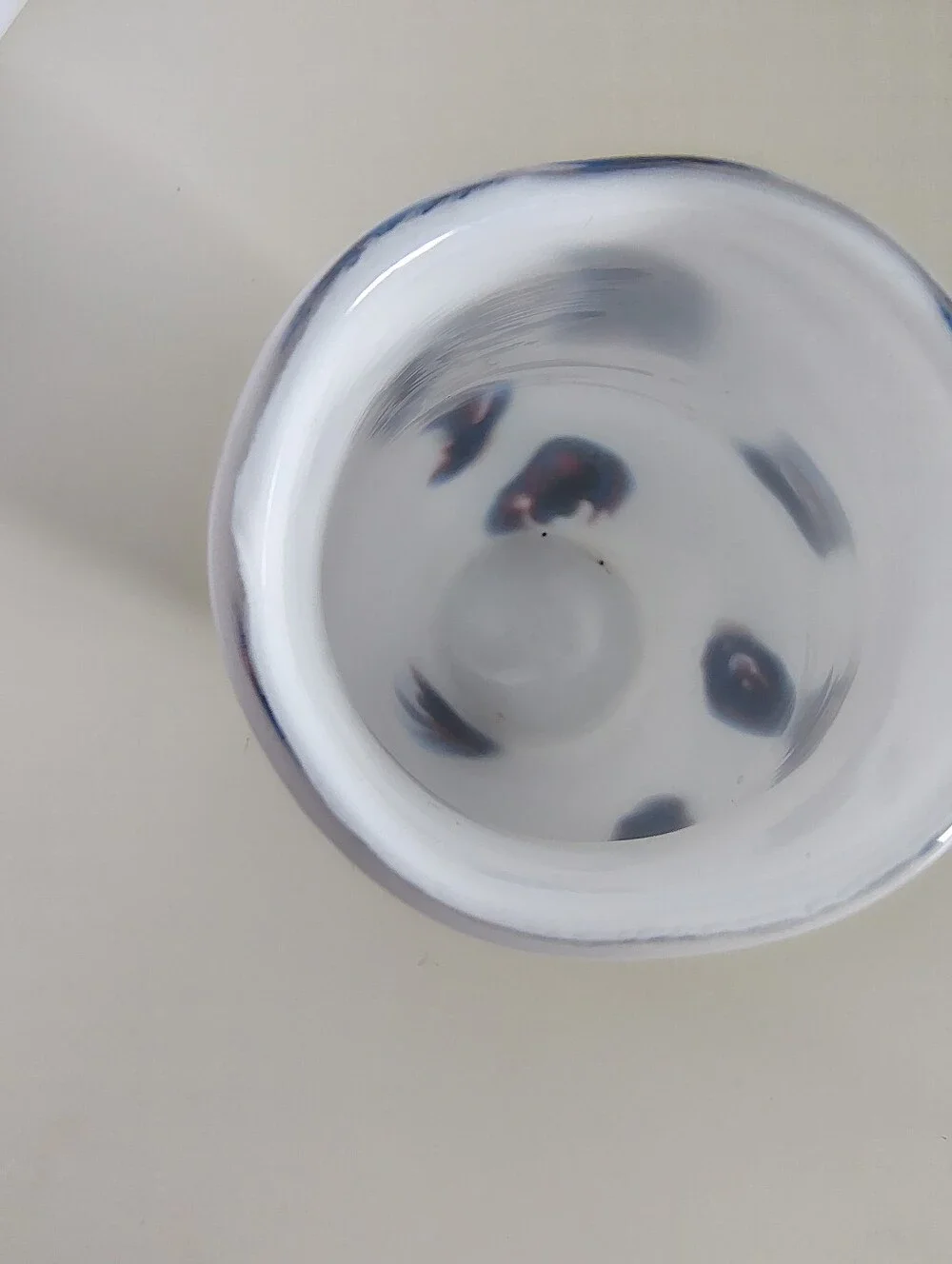 Vintage 1970s Italian Opaline Glass Vase Hand Blown White Blue Macchie Splashes